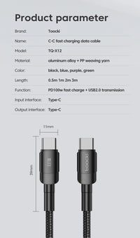 Quick Charge 4.0 Fast Charging Type C to Type C for iPhone 15 Macbook Samsung Xiaomi