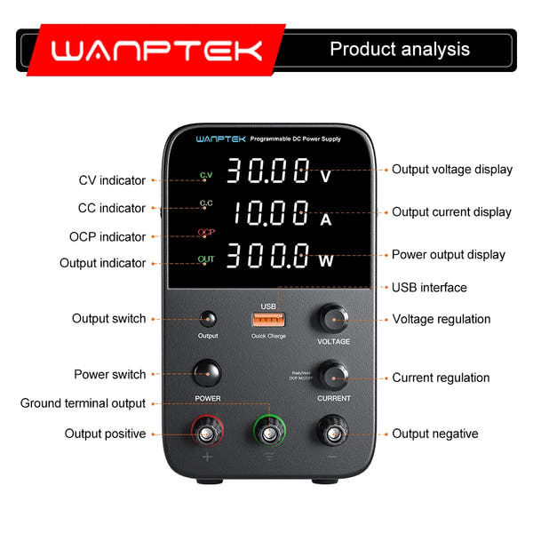Wanptek Adjustable DC Power Supply 30V 10A 5A